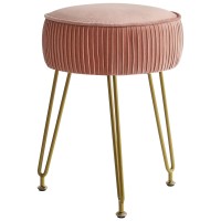 Ibuyke Velvet Round Footrest Stool Ottoman Makeup Vanity Stool Side Table Velvet Dressing Table Seat Pouf Couch Stool Golden