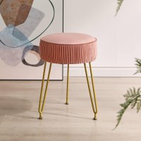 Ibuyke Velvet Round Footrest Stool Ottoman Makeup Vanity Stool Side Table Velvet Dressing Table Seat Pouf Couch Stool Golden