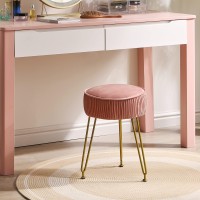 Ibuyke Velvet Round Footrest Stool Ottoman Makeup Vanity Stool Side Table Velvet Dressing Table Seat Pouf Couch Stool Golden