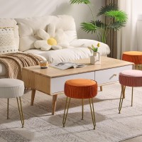 Ibuyke Velvet Round Footrest Stool Ottoman Makeup Vanity Stool Side Table Velvet Dressing Table Seat Pouf Couch Stool Golden