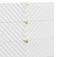 Tyra 49 Inch Wood Tall Dresser Chest, Wavy Design, Gold Metal Legs, White