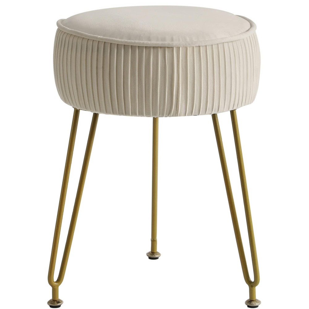 Ibuyke Velvet Round Footrest Stool Ottoman Makeup Vanity Stool Side Table Velvet Dressing Table Seat Pouf Couch Stool Golden