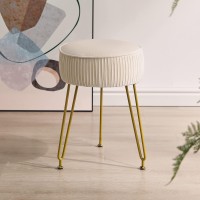 Ibuyke Velvet Round Footrest Stool Ottoman Makeup Vanity Stool Side Table Velvet Dressing Table Seat Pouf Couch Stool Golden