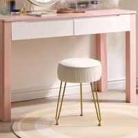 Ibuyke Velvet Round Footrest Stool Ottoman Makeup Vanity Stool Side Table Velvet Dressing Table Seat Pouf Couch Stool Golden