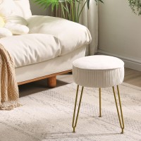 Ibuyke Velvet Round Footrest Stool Ottoman Makeup Vanity Stool Side Table Velvet Dressing Table Seat Pouf Couch Stool Golden