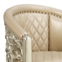 Esen 31 Inch Classic Royal Vegan Leather Armchair, Scrolled, Carved, Gold