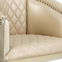 Esen 31 Inch Classic Royal Vegan Leather Armchair, Scrolled, Carved, Gold