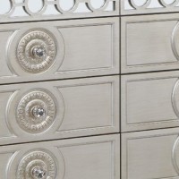 Nich 49 Inch Modern Side Dresser, 6 Drawers, Round Knobs, Wood, Silver