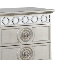 Nich 49 Inch Modern Side Dresser, 6 Drawers, Round Knobs, Wood, Silver