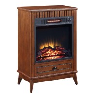 Etu 32 Inch Wood End Table with LED Electric Fireplace, 1 Drawer, Brown