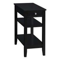 Convenience Concepts American Heritage Transitional 1-Drawer Chairside End Table Night Stand With Charging Station And Shelves, Black
