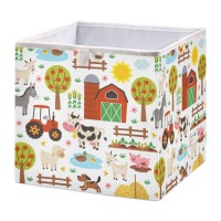 Kigai Farm Animals Cube Storage Bin, Large Foldable Organizer Basket For Toys, Shelves, Laundry, Nursery -11 X 11 X 11 In