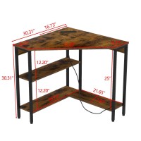 Auromie Corner Desk With Outlets Usb Ports 90 Degree Triangle Corner Table With Cpu Stand Storage Shelves For Small Space