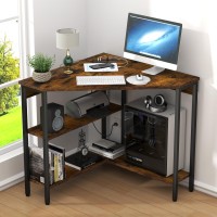 Auromie Corner Desk With Outlets Usb Ports 90 Degree Triangle Corner Table With Cpu Stand Storage Shelves For Small Space