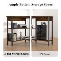 Auromie Corner Desk With Outlets Usb Ports 90 Degree Triangle Corner Table With Cpu Stand Storage Shelves For Small Space