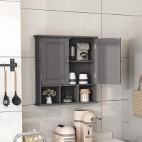 Taohfe Grey Bathroom Cabinet Bathroom Wall Cabinet With 2 Door Adjustable Shelves Over The Toilet Storage Cabinet Bathroom Cabin