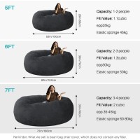 Cjc Oversized Bean Bag Chair Cover For Adults,Living Room Furniture Soft Washable Microfiber Kids Cover,Lazy Sofa Bed Pv Velvet (Cover Only) (Dark Grey, 6Ft 150 * 75Cm)