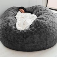 Oversized Bean Bag Chair Cover For Adults,Living Room Furniture Soft Washable Microfiber Kids Bean Bag Chair Cover,Lazy Sofa Bed Cover Pv Velvet Bean Bag Cover (Cover Only) (Dark Grey, 6Ft 180*90Cm)