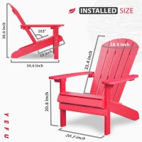 Yefu Adirondack Chairs Set Of 2 Plastic Outdoor Chairs  Weather Resistant  5 Steps Easy Installation  Like Real Wood  Widely Used In Patio  Fire Pit  Deck  Porch  Garden  Campfire Chairs (Red)