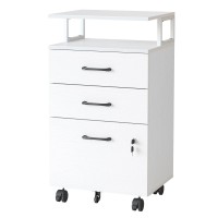 Fezibo File Cabinet With Lock For Home Office, 3-Drawer Rolling Filing Cabinet, Home Office File Cabinet For A4/Letter/Legal Size, Printer Stand, Wooden Storage Cabinet, White