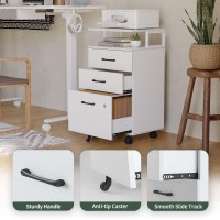 Fezibo File Cabinet With Lock For Home Office, 3-Drawer Rolling Filing Cabinet, Home Office File Cabinet For A4/Letter/Legal Size, Printer Stand, Wooden Storage Cabinet, White