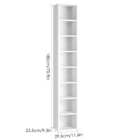 Fotosok 8-Tier Media Tower Rack, 11.6 X 9.3 X 70.9 Inches Cd Dvd Slim Storage Cabinet With Adjustable Shelves, Tall Narrow Bookcase Display Bookshelf For Home Office, White