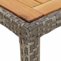 Vidaxl Solid Acacia Wood Patio Table Garden Outdoor Terrace Balcony Wooden Dining Dinner Dinette Table Desk Furniture Poly Rattan Gray