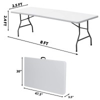 Super Deal 8Ft Folding Picnic Table For Outdoor, Portable Fold-In-Half Plastic Dining Picnic Party Table With Carrying Handle