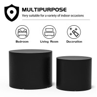 Kevinplus Nesting Wood Side Table Set Of 2, Round Circle Coffee Table For Small Space, End Table Bed Side Table For Living Room Bedroom Office, No Assembling (Matte Black - Round)