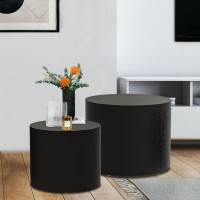 Kevinplus Nesting Wood Side Table Set Of 2, Round Circle Coffee Table For Small Space, End Table Bed Side Table For Living Room Bedroom Office, No Assembling (Matte Black - Round)