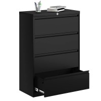 Gangmei 4-Drawer Steel Metal Lateral Filing Cabinet With Lock In Black
