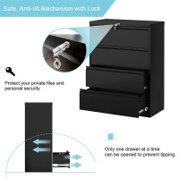 Gangmei 4-Drawer Steel Metal Lateral Filing Cabinet With Lock In Black
