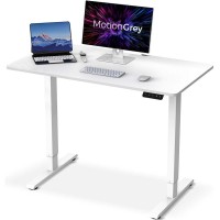 Motiongrey - Electric Motor Height Adjustable Standing Desk, Ergonomic Stand Up Desk, Adjustable Computer Sit Stand Desk Stand (White + White, 43 Inch)