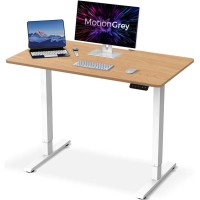 Motiongrey - Electric Motor Height Adjustable Standing Desk, Ergonomic Stand Up Desk, Adjustable Computer Sit Stand Desk Stand (White + Lightbrown, 43 Inch)