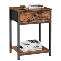 Furologee End Table With Storage Shelf And Fabric Drawer 2 Tiers Industrial Nightstand Bedside Table Organizer 236 Inch Tall