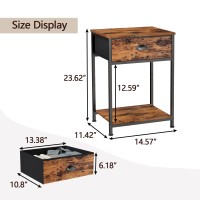 Furologee End Table With Storage Shelf And Fabric Drawer 2 Tiers Industrial Nightstand Bedside Table Organizer 236 Inch Tall