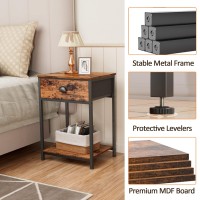 Furologee End Table With Storage Shelf And Fabric Drawer 2 Tiers Industrial Nightstand Bedside Table Organizer 236 Inch Tall