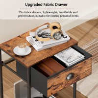 Furologee End Table With Storage Shelf And Fabric Drawer 2 Tiers Industrial Nightstand Bedside Table Organizer 236 Inch Tall