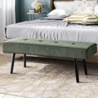 Comfy To Go Entryway Bench - Green Bench For Bedroom, Modern Ottoman End Of Bed, Corduroy Padded Benches For Living Room, Foyer, Mudroom, Hallway - 39