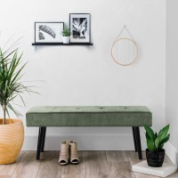 Comfy To Go Entryway Bench - Green Bench For Bedroom, Modern Ottoman End Of Bed, Corduroy Padded Benches For Living Room, Foyer, Mudroom, Hallway - 39