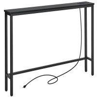 Elyken 59 Narrow Console Sofa Table With Power Outlets 59 Dx394 Wx311 H Long Black Behind Couch Table With Metal Frame