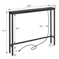 Elyken 59 Narrow Console Sofa Table With Power Outlets 59 Dx394 Wx311 H Long Black Behind Couch Table With Metal Frame