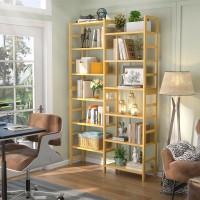 Homykic Double Wide Bamboo Bookshelf 6Tier Large Open Bookcase With 12 Display Shelves 6Ft Tall Freestanding Book Shelf For H