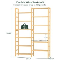 Homykic Double Wide Bamboo Bookshelf 6Tier Large Open Bookcase With 12 Display Shelves 6Ft Tall Freestanding Book Shelf For H