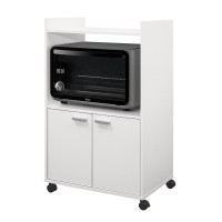 Centennial Wheeled Kitchen Island Microwave Storage Cabinet White Wood