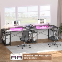 Armocity Computer Desk With Led Lights, 48 Inch Reversible Large Desk With Power Outlet And Usb, 48'' Gaming Pc Table With Moveable Monitor Stand For Home Office, Workstation, Grey And Black