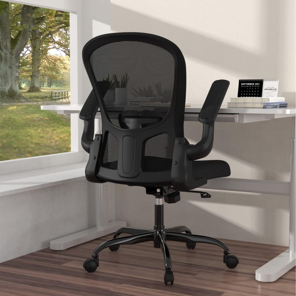 Ergonomic Office Chair, Comfort Swivel Home Office Task Chair, Breathable Mesh Desk Chair, Lumbar Support Computer Chair With Flip-Up Arms And Adjustable Height