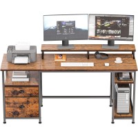 Furologee 61 Desk With Fabric File Drawer Reversible Computer Desk With Shelves And Drawer Industrial Writing Desk With Moni