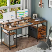 Furologee 61 Desk With Fabric File Drawer Reversible Computer Desk With Shelves And Drawer Industrial Writing Desk With Moni