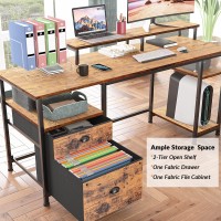 Furologee 61 Desk With Fabric File Drawer Reversible Computer Desk With Shelves And Drawer Industrial Writing Desk With Moni